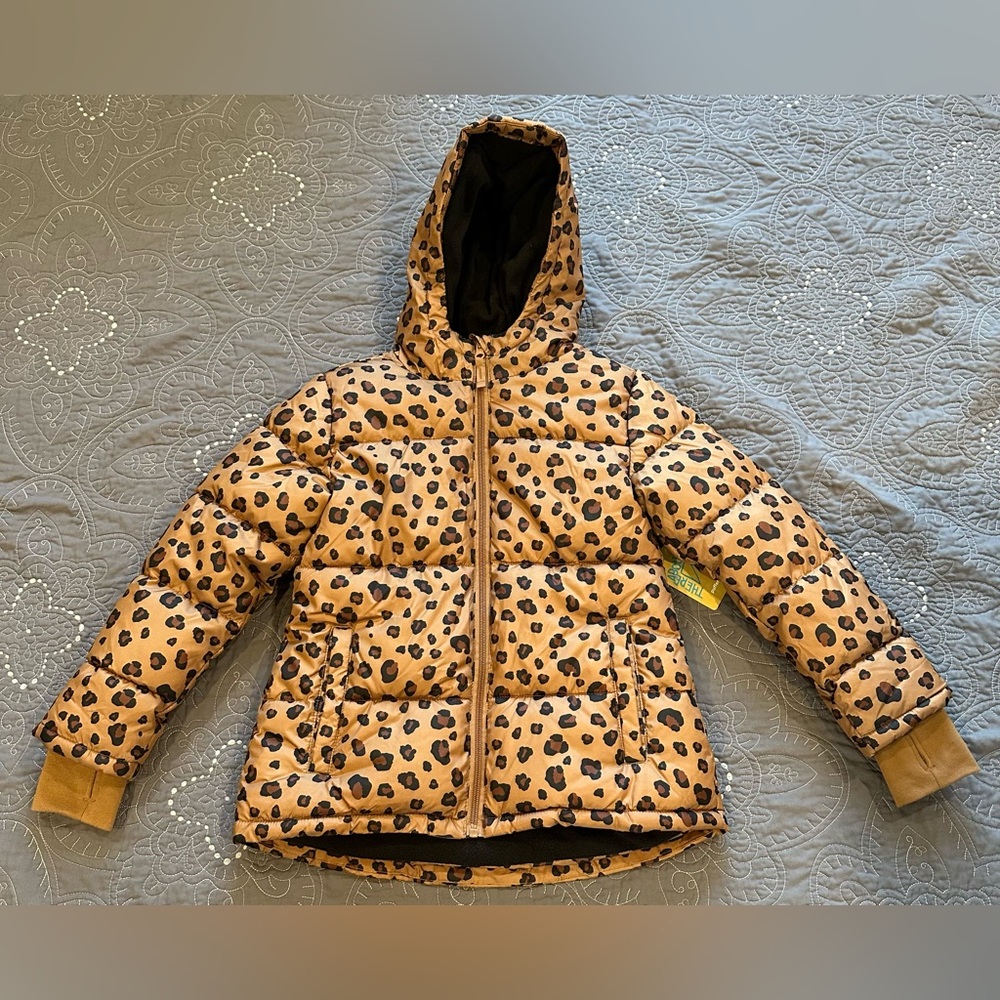 Thereabouts Girls Brown Animal Print Winter Puffer Jacket NWT Size M 10/…